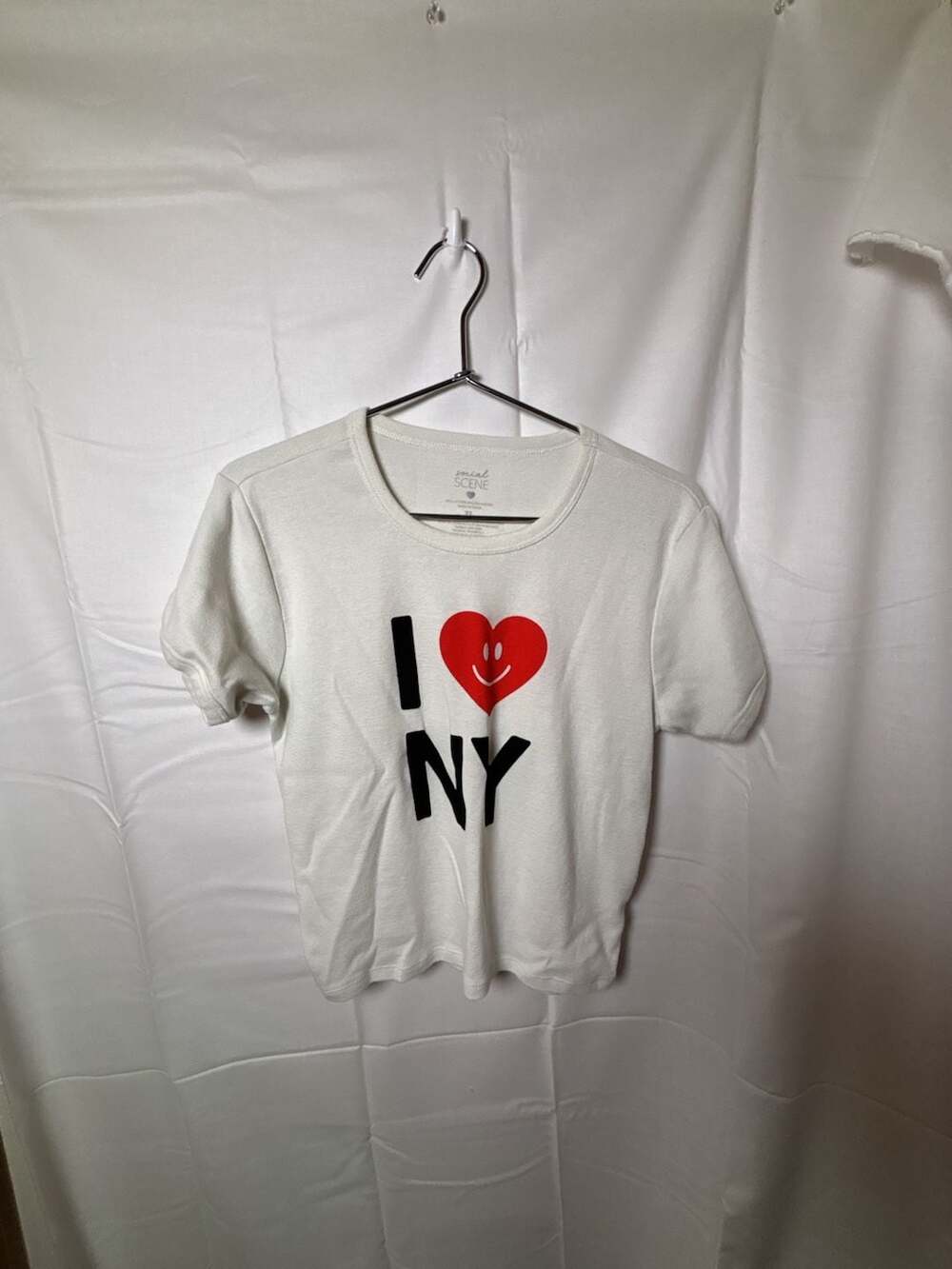 Social Scene I Love NY Graphic T-Shirt with Smiley Face Heart, Size XL